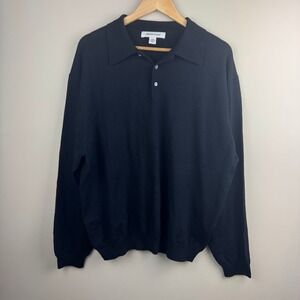 Pronto Uomo Mens Black 100% Merino Wool Long Sleeve Polo Sweater XL